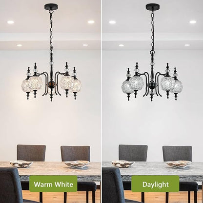 Chandeliers Modern 5-Light Chandelier Black Kitchen Island Pendant Light Fixtures Finish with Crystal Glass Shade for Kitchen Island Living Room