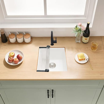 White Bar Sink Undermount, 13 x 13 Inch Small Kitchen Sink Granite Quartz Wet Bar Single Bowl Deep Basin and Mini Squeegee Combo