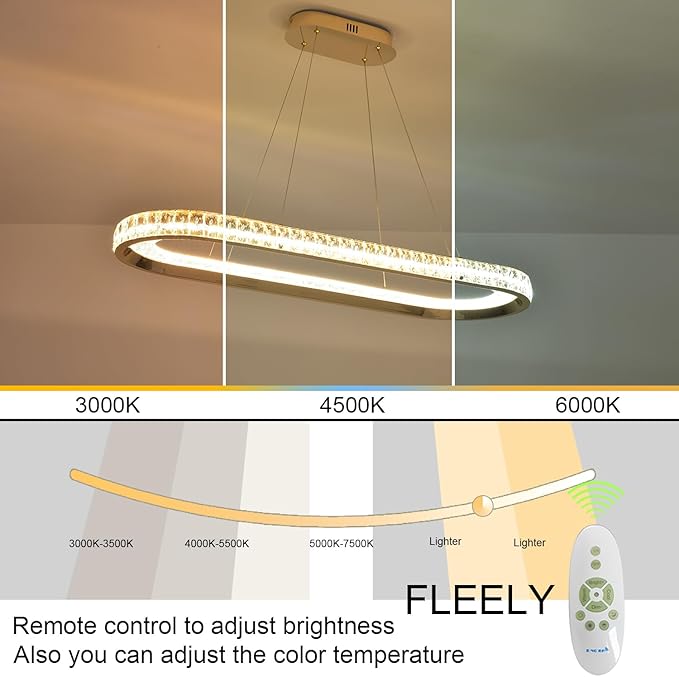 Gold Modern Chandelier Led Crystal Chandelier Light Fixture Dimmable Modern Led Pendant Light for Kitchen Island Lighting Linear Chandelier with Remote 3000K-6500K