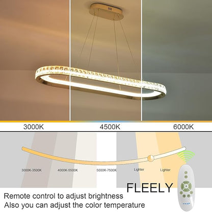 Gold Modern Chandelier Led Crystal Chandelier Light Fixture Dimmable Modern Led Pendant Light for Kitchen Island Lighting Linear Chandelier with Remote 3000K-6500K