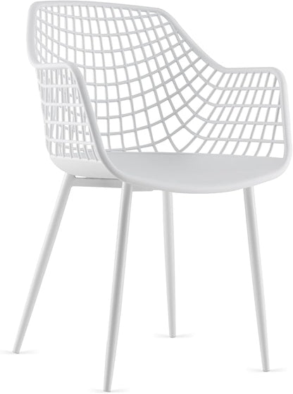 Giantex Modern Dining Chairs Set of 4 - White Arm Chair with 15" High Backrest, Powder-Coated Metal Legs, Anti-Slip Foot Pads, Max Load 265 lbs, Kitchen Dining Room