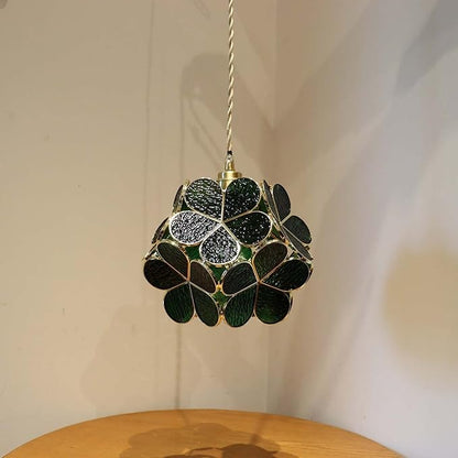 Bieye L10877 Petals Tiffany Style Stained Glass Ceiling Pendant Light with 8-inch Wide Lampshade (Textured Deep Green, 8" Cherry Blossom)