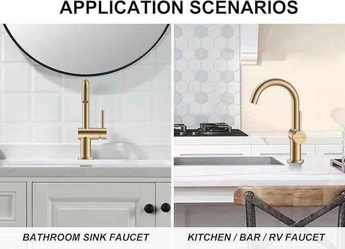 KENES Champagne Bronze Bathroom Faucet 1 Hole, Single Handle Gold Bathroom Sink Faucet for Vanity, Bar Sink Faucet with Drain Assembly & Deck Plate, Farmhouse RV Camper Outdoor Faucet, KE-9005B-CB