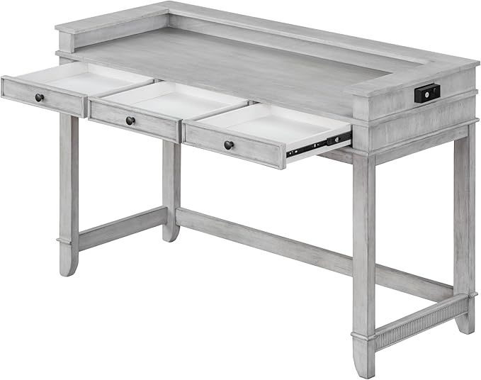 4-Piece Dining Bar Table Set with 3 Upholstered Stools, Multifunctional Dining Table with 3 Drawers,USB Port and a Power Strip, Perfect for Small Spaces (Gray//USB)