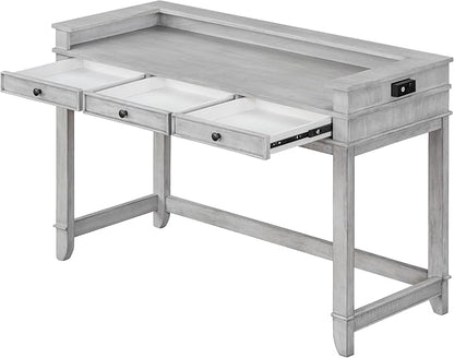 4-Piece Dining Bar Table Set with 3 Upholstered Stools, Multifunctional Dining Table with 3 Drawers,USB Port and a Power Strip, Perfect for Small Spaces (Gray//USB)