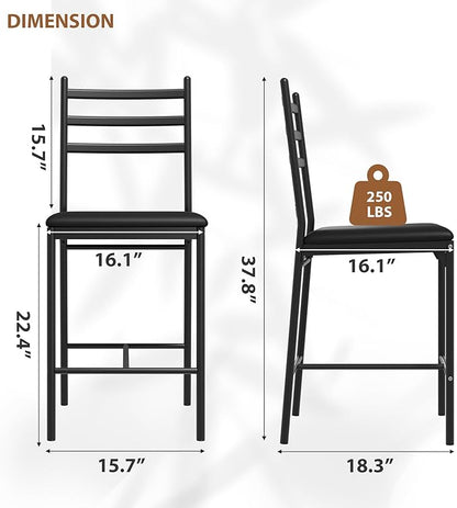 Garvee Bar Stools Set of 4, Counter Height Bar Chairs with Back and Thick Cushion, Upholstered Dining Chairs with Padded Seat, Barstools for Kitchen Island, Bar, Dining Room, Retro Black