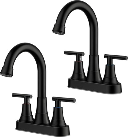 FORIOUS Matte Black Bathroom Faucets, 4 Inch Centerset Bathroom Sink Faucet 2 or 3 Hole with Pop up Drain and cUPC Hose, Two Handles Control, 360° spout for Restroom,Vanity, RV, 2 Pack