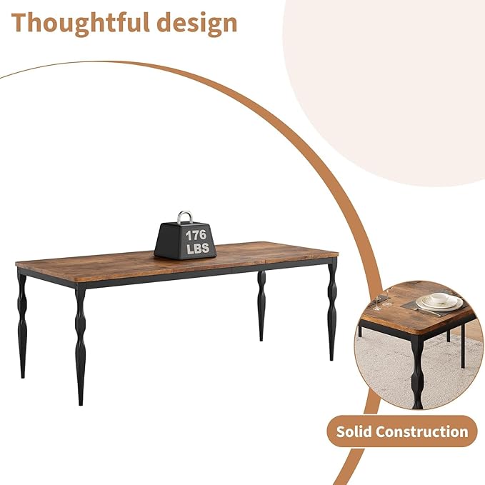 IDEALHOUSE 78 Inch Farmhouse Dining Table for 6-8 People, Rectangular Wood Kitchen Table with Heavy Duty Legs, Kitchen Dining Room Table for Dining Room Kitchen, Brown
