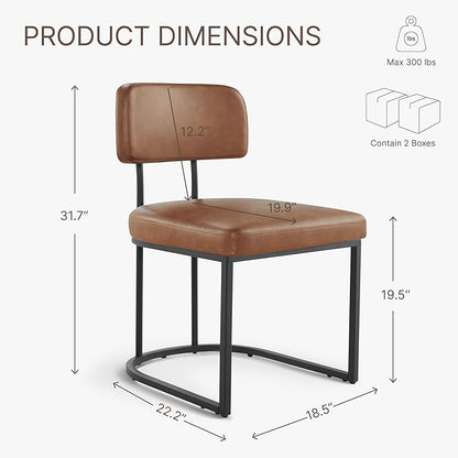 KISLOT Dining Chairs Set of 6, Upholstered Modern Kitchen Chairs with Ergonomic Backrest, Faux Leather Cushion Seat & Metal Legs for Living Room, Restaurant, and Café, Brown, 2 Boxs