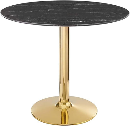 Modway Verne Round Artificial Marble 35" Dining Table in Gold Black
