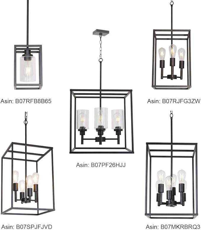 VINLUZ Classic Foyer Pendant Lighting 6 Light Black Farmhouse Chandelier Finish with Square Cage Shades Fixtures for Kitchen Dining Room Entryway