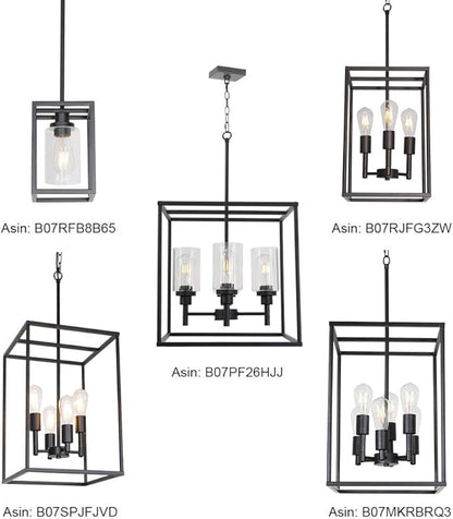 VINLUZ Classic Foyer Pendant Lighting 6 Light Black Farmhouse Chandelier Finish with Square Cage Shades Fixtures for Kitchen Dining Room Entryway