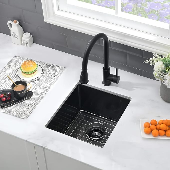 13 Black Bar Sink Undermount-VASOYO 13x15 Inch Undermount Bar Sinks Small Kitchen Sink for Bar Prep, Outdoor, Rv, 16 Gauge Stainless Steel Single Bowl Kitchen Basin with Bottom Grid