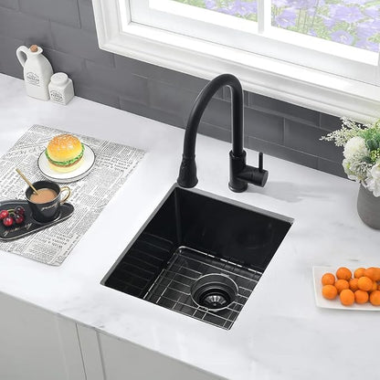13 Black Bar Sink Undermount-VASOYO 13x15 Inch Undermount Bar Sinks Small Kitchen Sink for Bar Prep, Outdoor, Rv, 16 Gauge Stainless Steel Single Bowl Kitchen Basin with Bottom Grid
