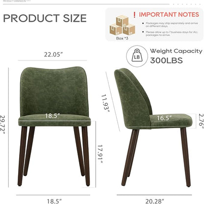 COLAMY Upholstered Dining Chairs Set of 6, Modern PU Leather Dining Room Kitchen Side Chair with Padded Seat and Wood Legs Restaurant/Cafe, Green