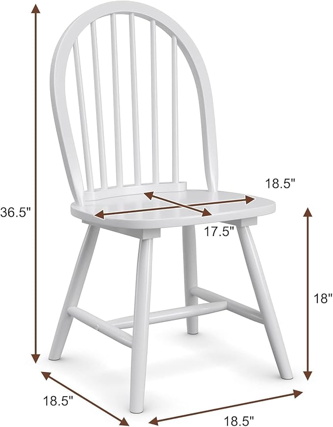 SIMOE White Windsor Dining Chairs Set of 4, Spindle Back Wood Kitchen Chairs with Solid Wood Legs, Mid-Century Modern Side Dining Chair for Living Dining Room, Restaurant