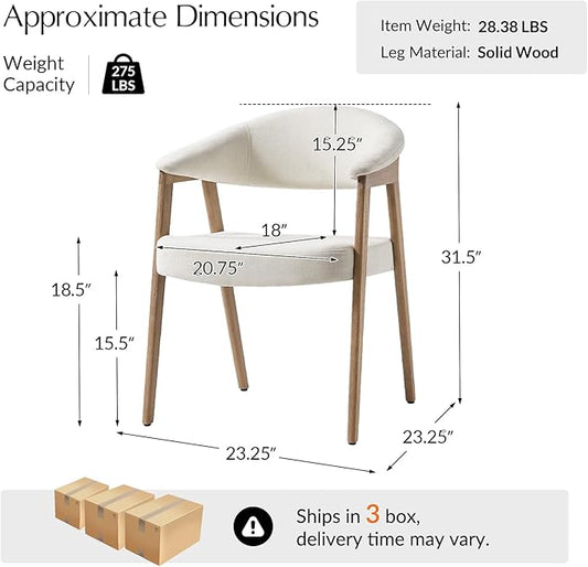 HULALA HOME Dining Chairs with Arm Set of 6, Mid-Century Modern Upholstered Kitchen Dining Room Chair with Solid Wood Legs & Curved Backtrst, Armchairs Accent Chairs for Living Room - Ivory