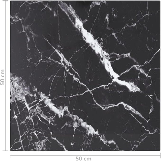 19.7x19.7 Tempered Glass Marble Table Top Black Medium Square Indoor Replacement Coffee Dining Surface for Living Room and Small Spaces