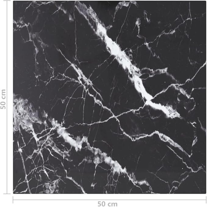 Tempered Glass Tabletop 19.7” Square Black Marble Design Durable Countertop for Coffee Dining Side Tables Indoor Living Room Bedroom