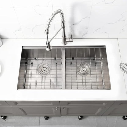 33 Inch Double Bowl Undermount Kitchen Sink Workstation-Bokaiya Stainless Steel 50/50 Double Bowl Kitchen Sink Undermount Ledge Workstation 16 Gauge 10 Inch Deep Double Basin with Cutting Board