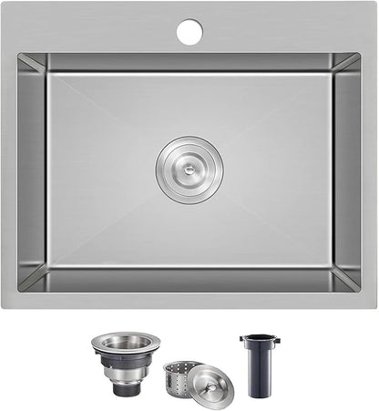 KINGO HOME 22x18 Inch Drop in Kitchen Sink,16 Gauge Topmount RV Small Kitchen Bar Sinks,Stainless Steel Outdoor Prep Single Bowl Workstation Wet Bar Sink with Stainless Steel Strainer