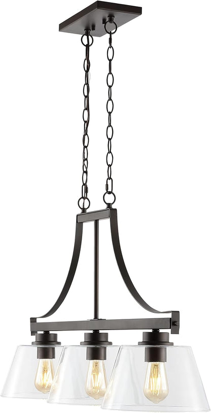 JONATHAN Y 36" Oil Rubbed Bronze 3-Light Iron and Glass Linear Pendant Light, Industrial Farmhouse Fixture for Kitchen Island Dining Room, UL Listed, LED Bulbs Included JYL7590A