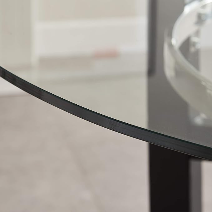 42" Round High Top Glass Dining Table, 42" Bar Height, Solid Wood Base & 1/2" Tempered Glass - Modern Kitchen & Dining Room Furniture