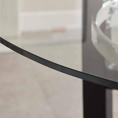 Dining Table, 48 Inch Clear Tempered Glass Round Dining Table, Solid Wood Base Dining Room Table, 31" High, Modern Round Kitchen Dining Room Table Furniture