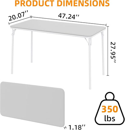 IDEALHOUSE 4 Feet Folding Table, Protable Foldable Card Table, Metal Legs Support, Upholstered PU Leather Tabletop, Heavy Duty, No Assembly Required, Perfet for Indoor and Outdoor, Gray