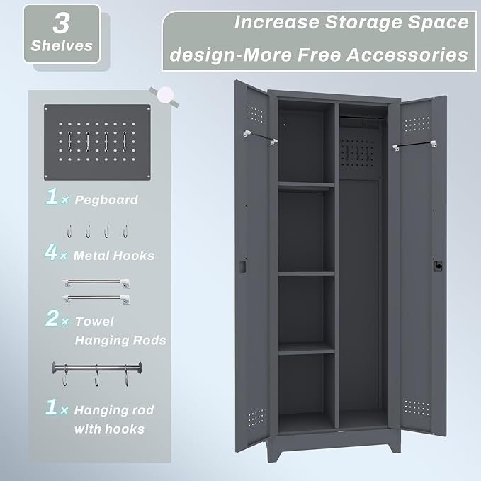 IRONFFICE Storage Cabinet,Metal Locking Cabinets with Doors and Shelves,Functional Garage Storage Cabinet for Garage, Home Office,Gray