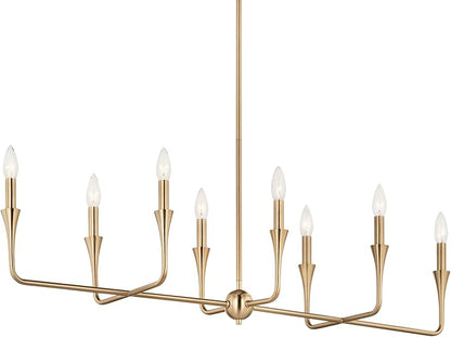 Kichler Alvaro 8-Light Linear Chandelier, Soft Modern Light in Champagne Bronze, for Dining Room or Kitchen (24.25" x 11.5" x 45.5"), 52693CPZ