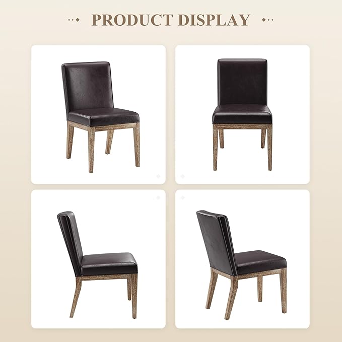 MALOL Wooden Dining Chairs Set of 2, Modern Leather Upholstered Dining Room Chair, Kitchen Side Chairs, Farmhouse Dinner Chair with High Back for Kitchen, Brown