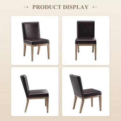 MALOL Wooden Dining Chairs Set of 2, Modern Leather Upholstered Dining Room Chair, Kitchen Side Chairs, Farmhouse Dinner Chair with High Back for Kitchen, Brown