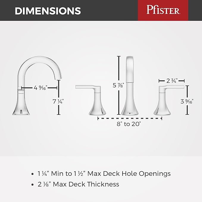Pfister Vaneri 8-Inch Widespread 2-Handle 3-Hole Bathroom Sink Faucet with Push & Seal Drain, NSF Certified Water-Efficient, Polished Chrome Finish for Vanity LF049VRICC