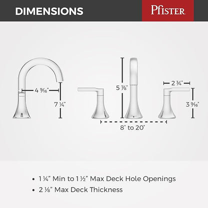 Pfister Vaneri 8-Inch Widespread 2-Handle 3-Hole Bathroom Sink Faucet with Push & Seal Drain, NSF Certified Water-Efficient, Polished Chrome Finish for Vanity LF049VRICC