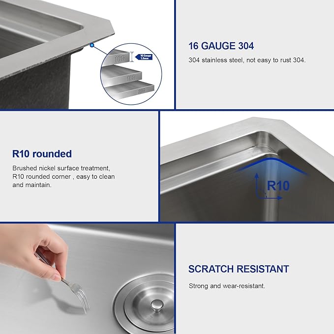 Dcolora Undermount Small Bar Sink 13x15x9 inches, Brushed 304 Stainless Steel, Heavy Duty 16 Gauce, Save Space with Full-size Cutting Board #DC-UW258001