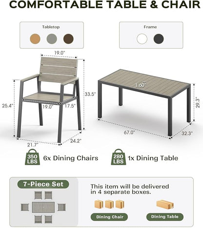 Vexwalx Outdoor Dining Chairs Set of 2, HDPS + Aluminum Patio Dining Chairs with Ergonomic Design and Wide Seat, 2 Piece Outdoor Chairs for Garden, Backyard, Deck (Gray)