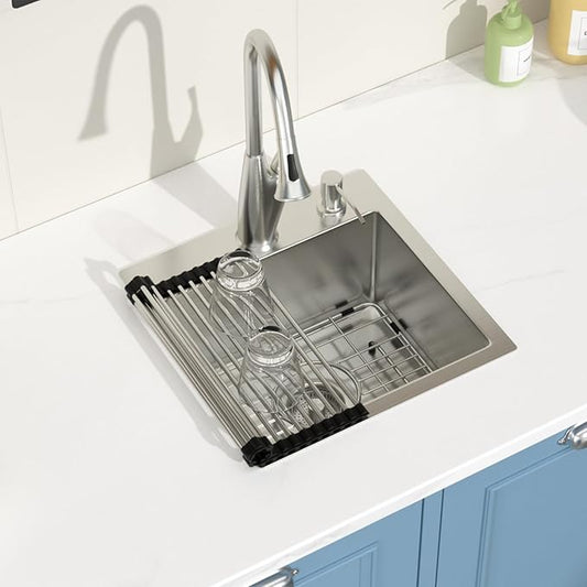 Drop in Bar Sink 15x15 Inch 16 Gauge Stainless Steel Handmade Topmount Kitchen Sink Single Bowl - 8 Inches Deep