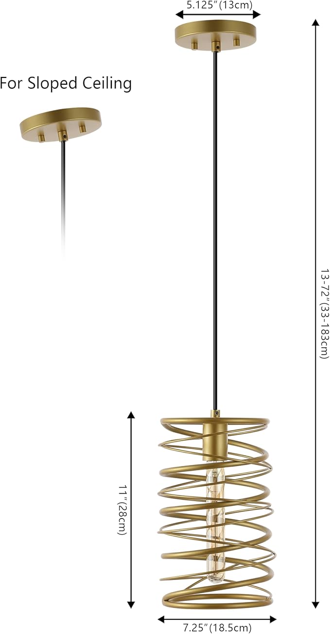 JONATHAN Y 7.25" Gold 1-Light Modern Iron Spiral LED Pendant Light for Kitchen Island, Glam Hanging Ceiling Fixture for Bedroom Dining Room, Metal Painting Shade, LED Bulb Included JYL7910A