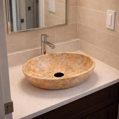 Oval-Shaped Golden Marble Stone Vessel Sink - 20x15x6 in