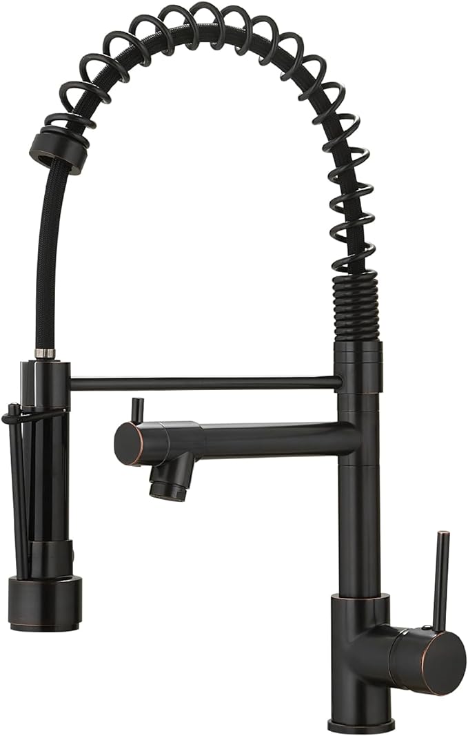 Oil Rubbed Bronze Kitchen Faucet,AIMADI Commercial Style Spring Kitchen Sink Faucet,Modern Single Handle Single Hole Kitchen Faucets with Pull Down Sprayer