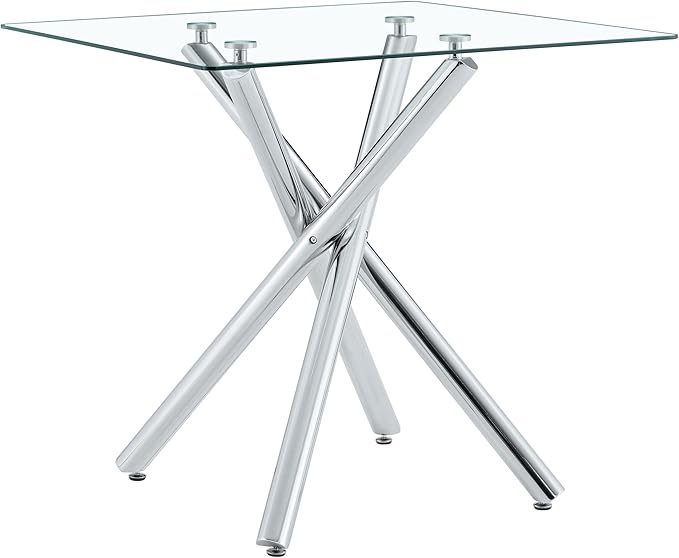 Glass Bar Table Set for 2, Transparent Table with 2 Adjustable Leather Chairs, 3 Piece Counter Height Pub Table Set for Kitchen Island, Home Bar, Small Space, Silver