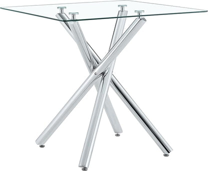 Glass Bar Table Set for 2, Transparent Table with 2 Adjustable Leather Chairs, 3 Piece Counter Height Pub Table Set for Kitchen Island, Home Bar, Small Space, Black,Silver