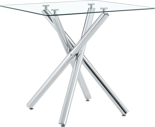 Round Glass Dining Table 37.8'' Inch Modern Round Kitchen Table with Metal Legs Durable Stylish Dinner Table for Dining Room Kitchen