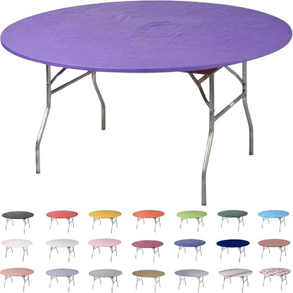 Kwik-Covers 10 Pack of Round Plastic Table Covers - 60" or 72" Round - Indoor or Outdoor Fitted Covers (Tables NOT Included) (Purple, 60" Round)