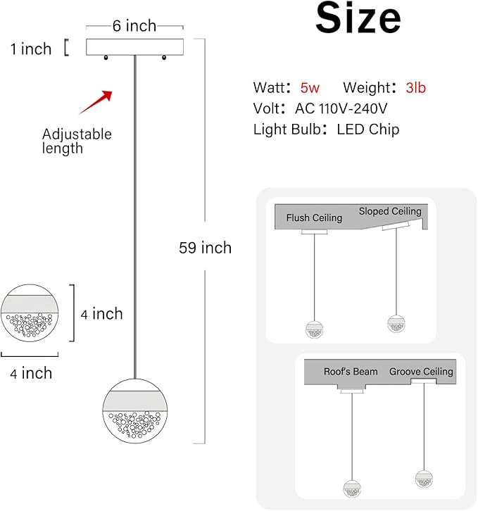 Pendant Lighting for Kitchen Island,1-Light Crystal Globe Chandelier,Gold Mini Globe Ceiling Hanging Light Fixture for Living Room Bedroom Kitchen
