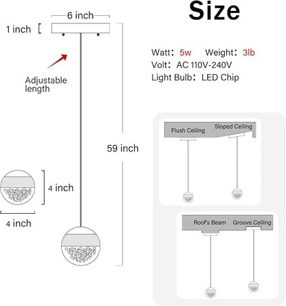 Modern Crystal Chandelier Black Globe Pendant Light Fixture, Mini Globe Ceiling Hanging Light Fixture for Living Room Bedroom Kitchen