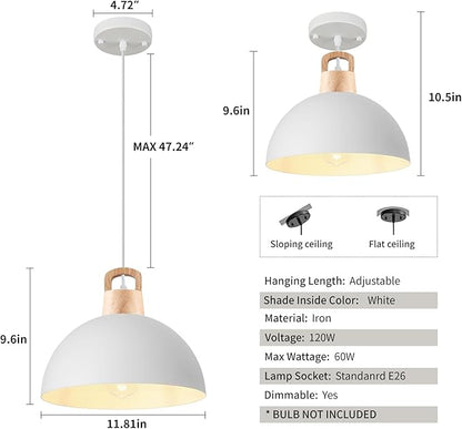 Farmhouse Pendant Light; 3 Packs 11.8 inch White Pendant Light; Kitchen Pendant Lights; Industrial Pendant Lighting; Pendant Lights Kitchen Island for Bedroom; Living Room; Library; Office