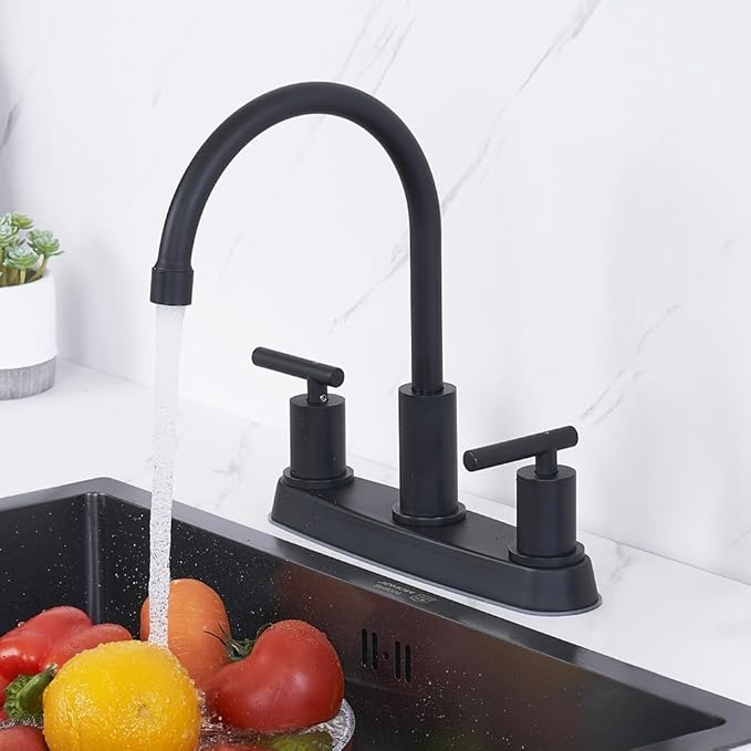 3 Hole Kitchen Faucet, Matte Black Two Handles Kitchen Faucet, RV Kitchen Sink Faucet, 3 Hole or 4 Holel Faucet for Kitchen Sink,TDLKF024W-B