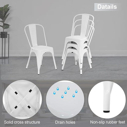 Tolix Metal Stackable Patio Chairs - Set of 4, 18 Inch Seat Height, Indoor/Outdoor, Chic Restaurant & Trattoria Style